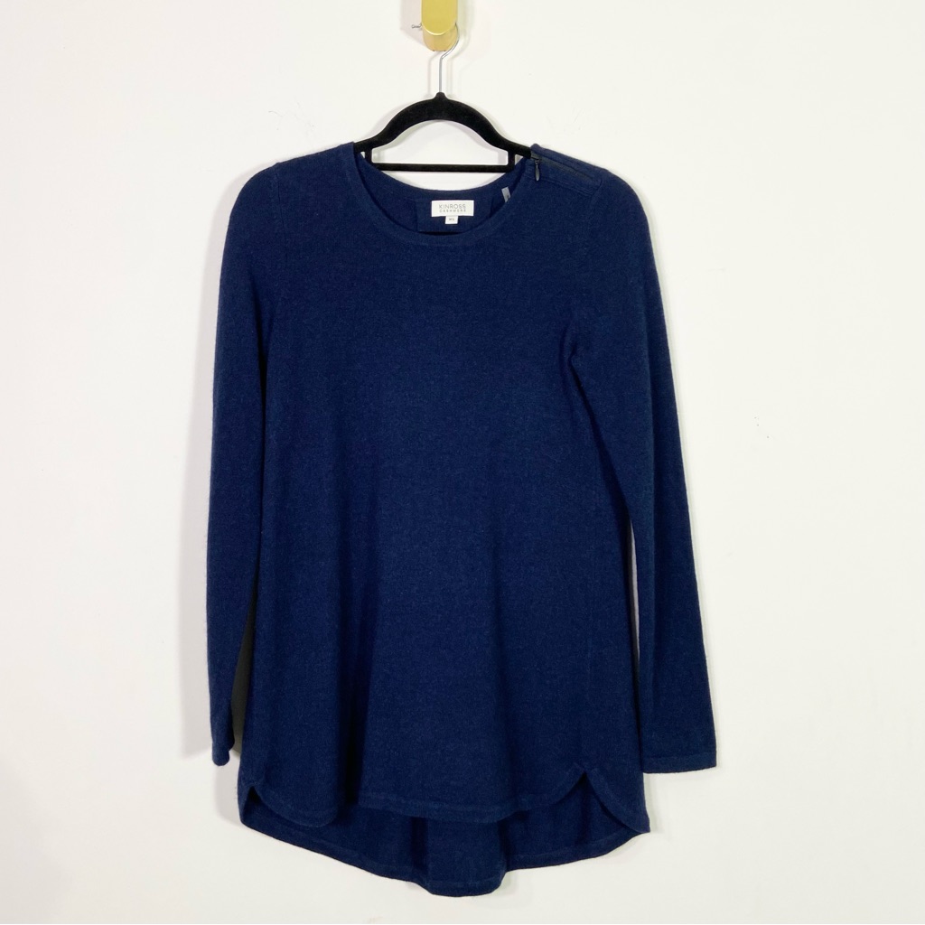 Kinross Cashmere Navy Blue Long Sleeve Crewneck Relaxed Fit Sweater Top